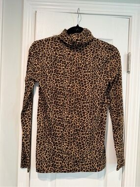 NWOT J. Crew Size XXS Leopard Print Turtleneck Top Long Sleeve Lightweight